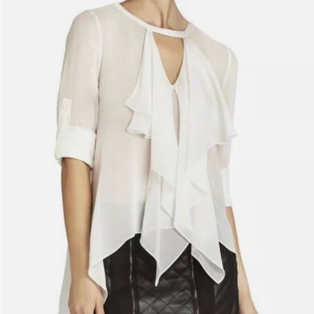 BCBGMaxAzria Cream Ruffle Blouse